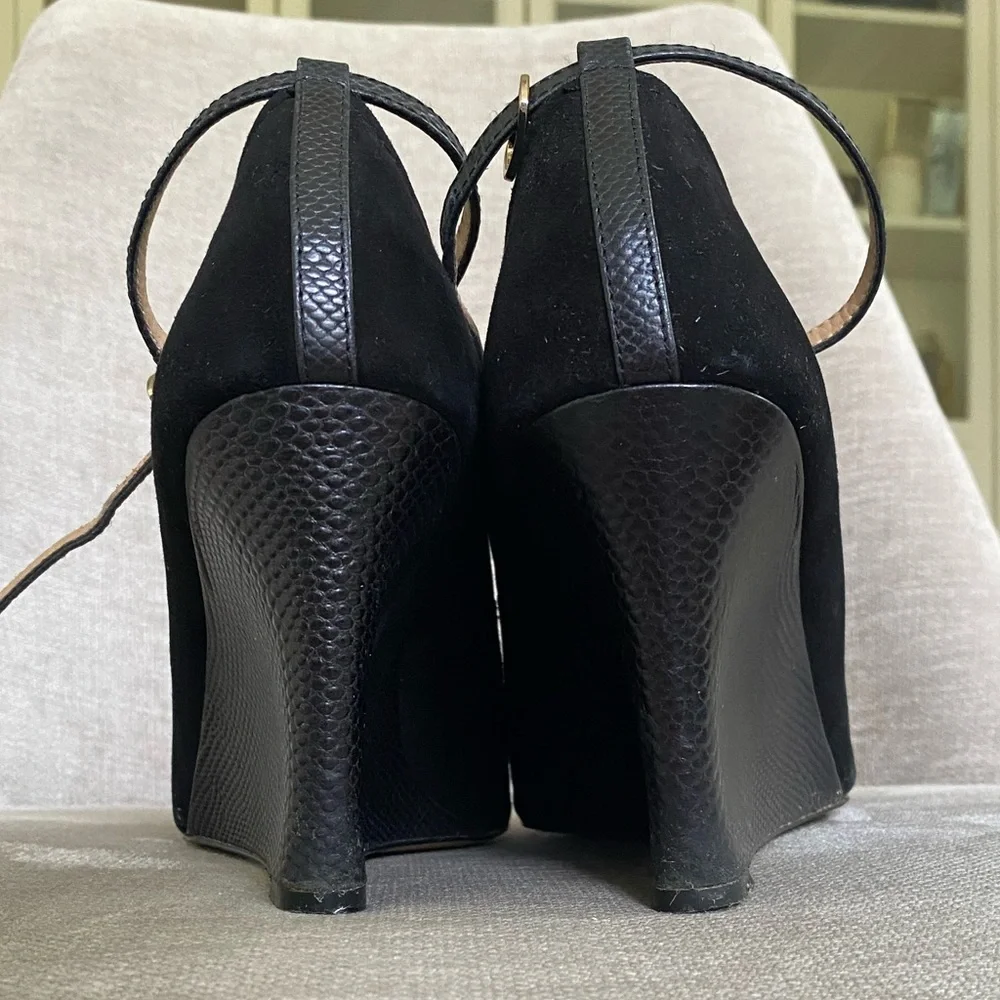 Ann Taylor Black Suede Peep Toe Wedges - Picture 4 of 13